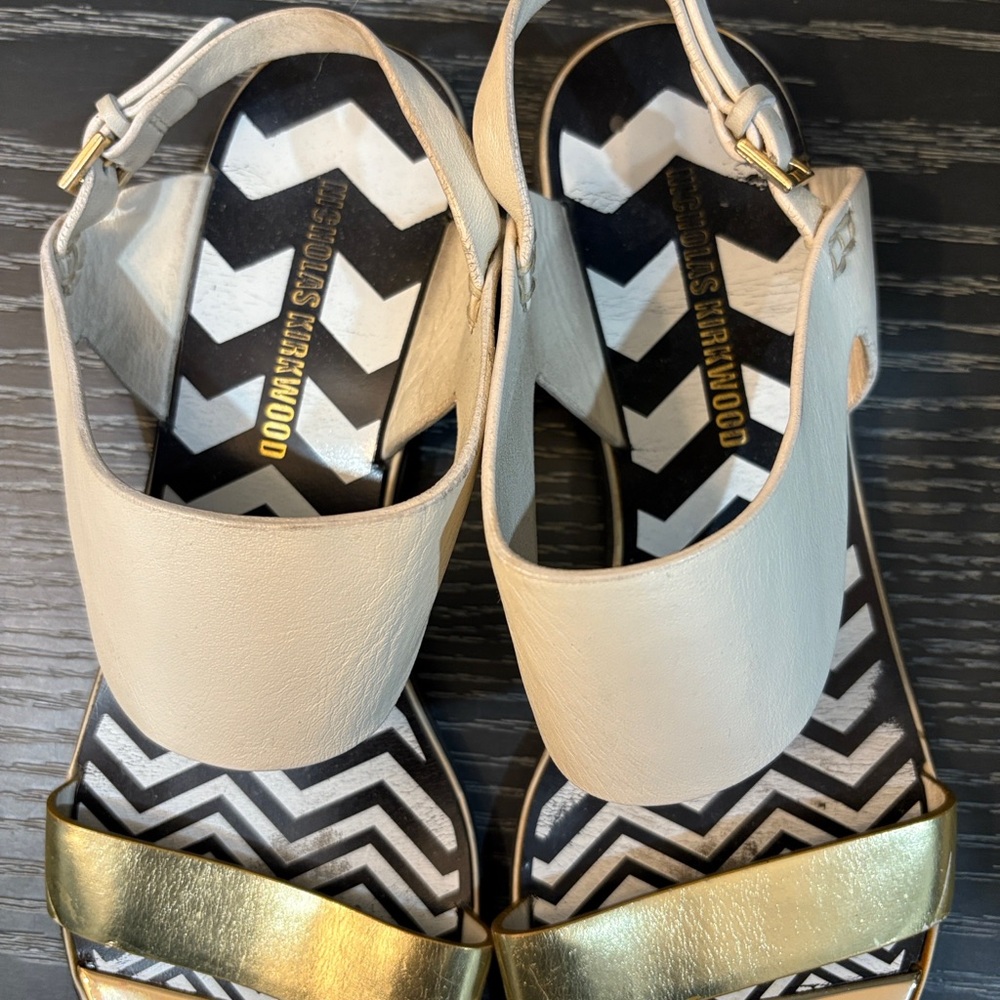 Nicholas Kirkwood Gold and Cream Sandals - Box Included